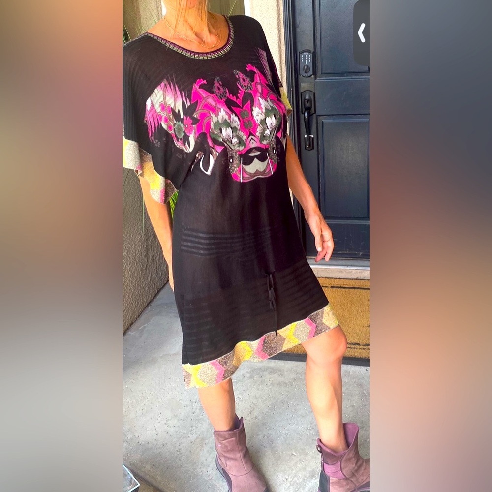 Custo Barcelona Black Dress with Pink Graphic Design